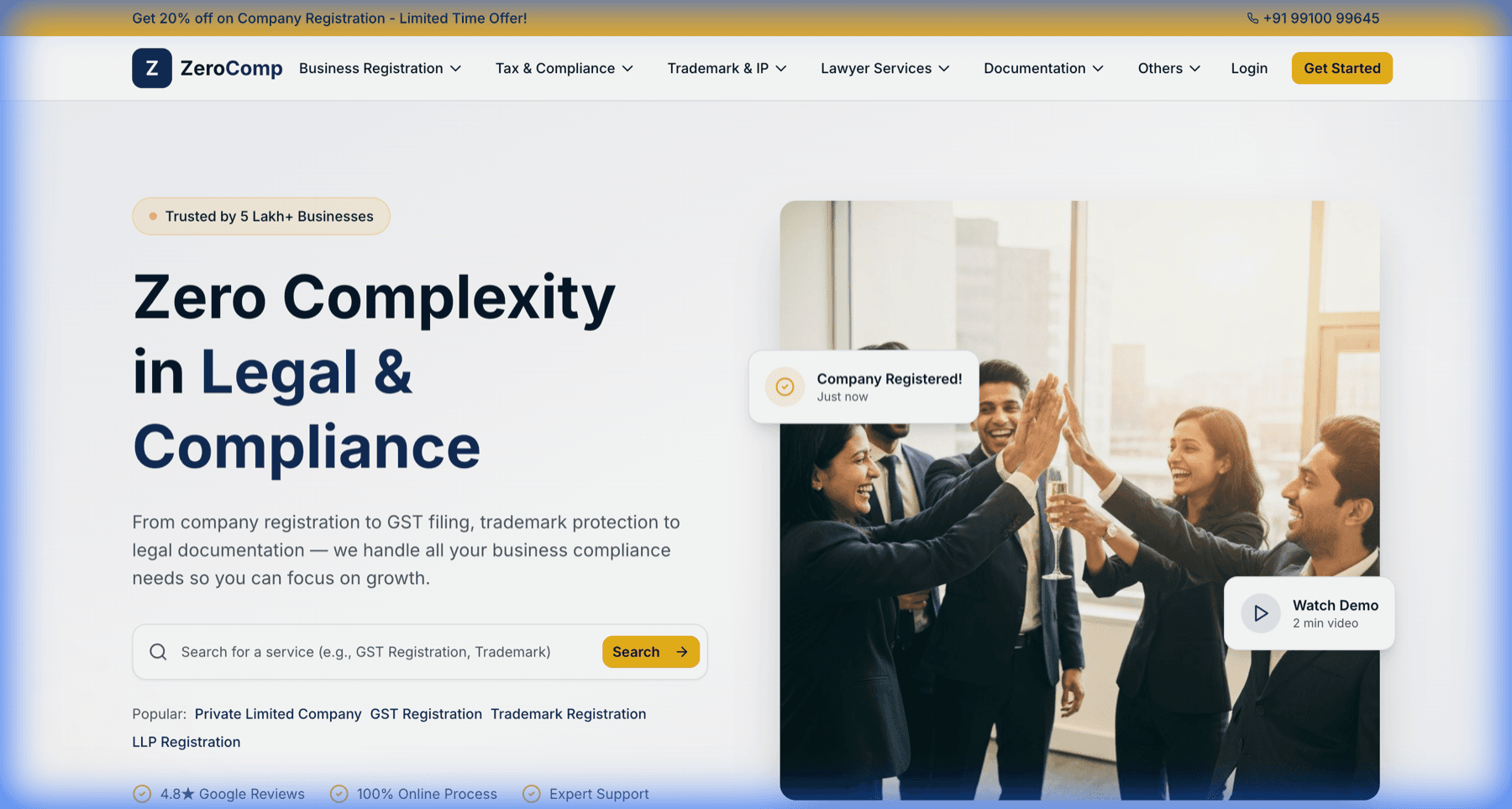 ZeroComp website interface